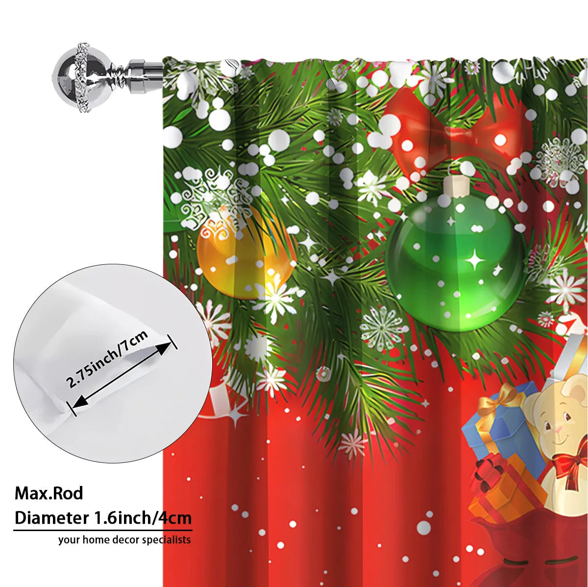 3D digitally printed Christmas curtain with modern simplicity design showing festive imagery