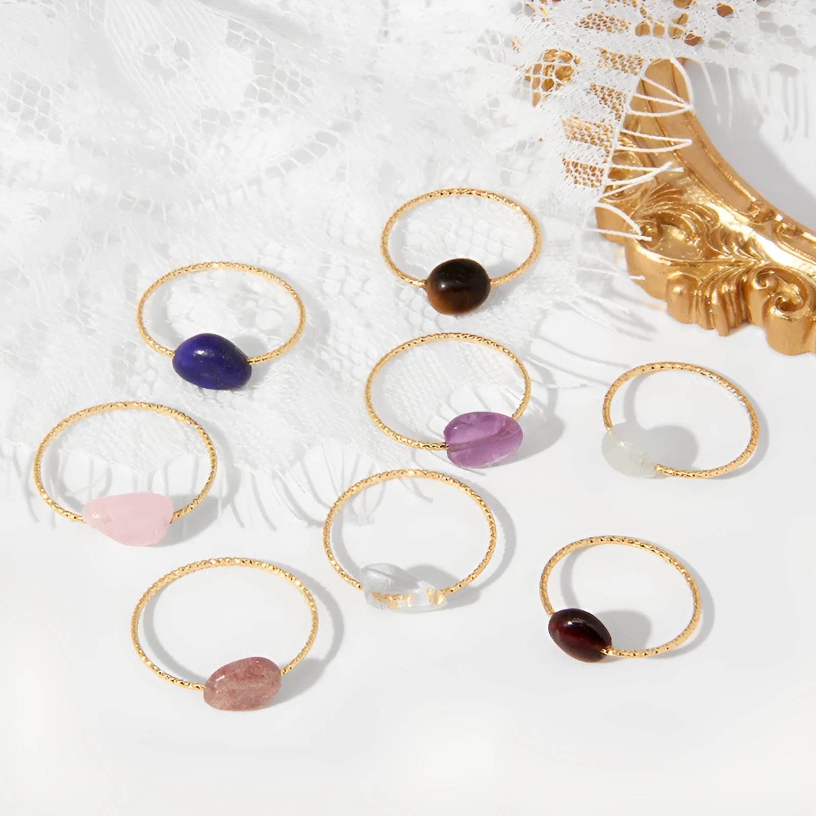 Original geometric design women's agate ring shown in one of eight available colour variants.