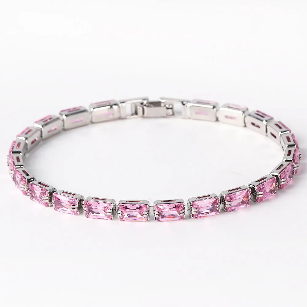 Women's zircon bracelet with electroplated alloy construction and zircon stones