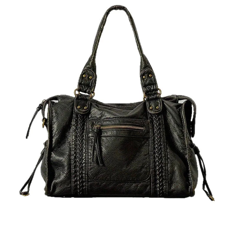 Brown retro women's messenger bag with woven PU leather and single shoulder strap