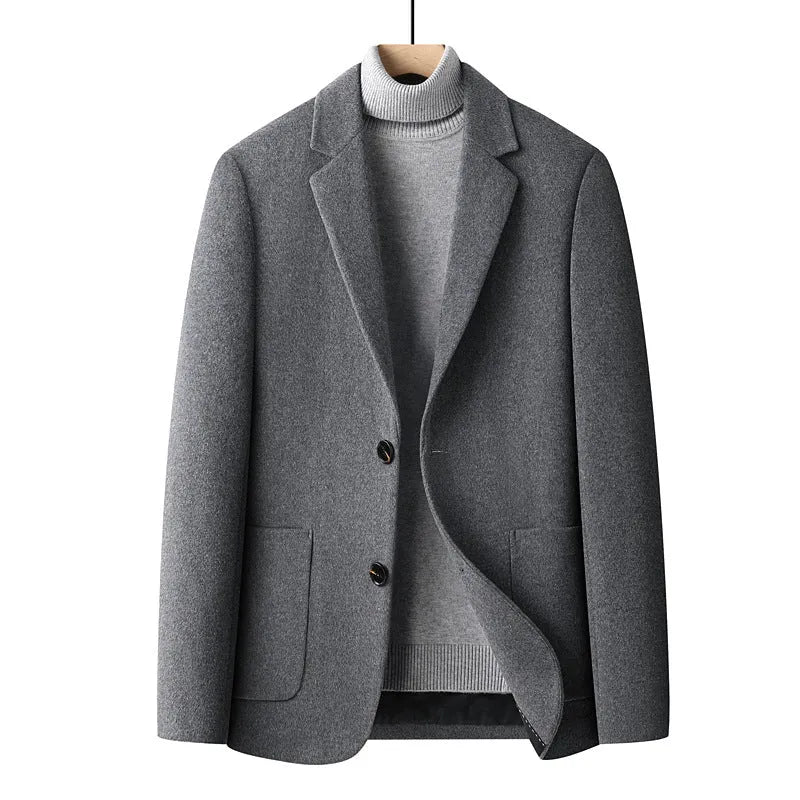 Men's slim fit wool suit jacket in grey colour for autumn and winter leisure wear