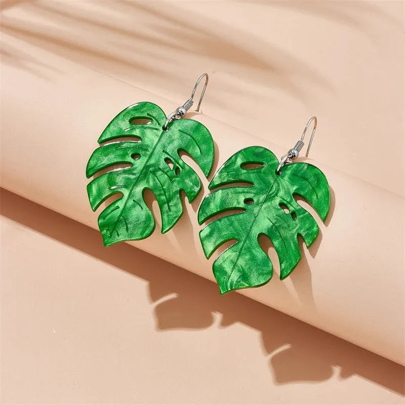 Acrylic drop earrings with coconut and jackfruit design on alloy hooks in various colour styles.