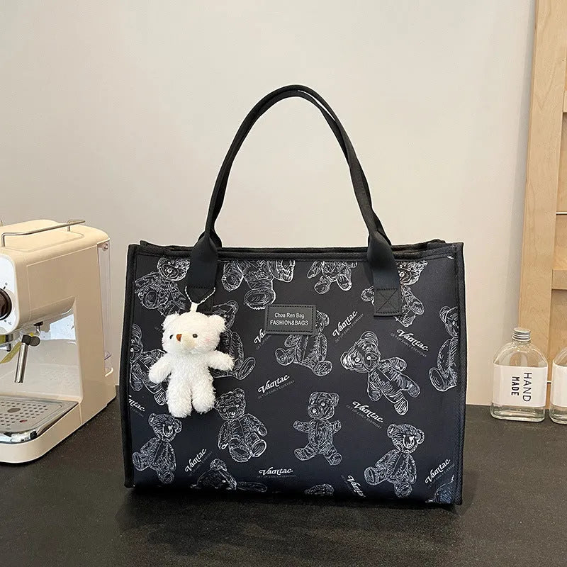 Women's canvas tote bag with rhombus pattern in black or white colour options