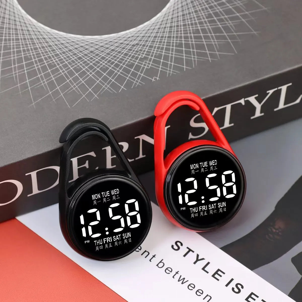 Digital LED wristwatch with luminous display and plastic strap in various colour options