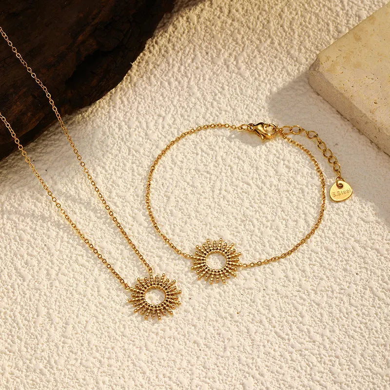 Sunflower Series women's gold 14K stainless steel geometric chain necklace and bracelet set