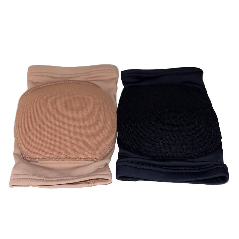A pair of knee pads for ballet and yoga, shown in either black or skin colour, with size options from XS to XL.
