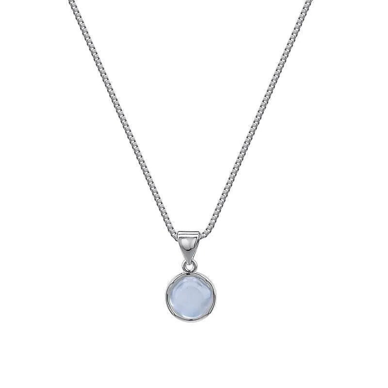 Women's oval geometric pendant necklace with artificial crystal on adjustable box chain