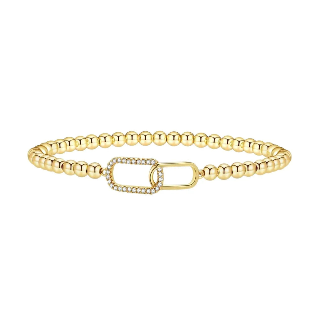 Adjustable stainless steel beaded bracelet for women in a geometric design, shown in one of six colour variations.