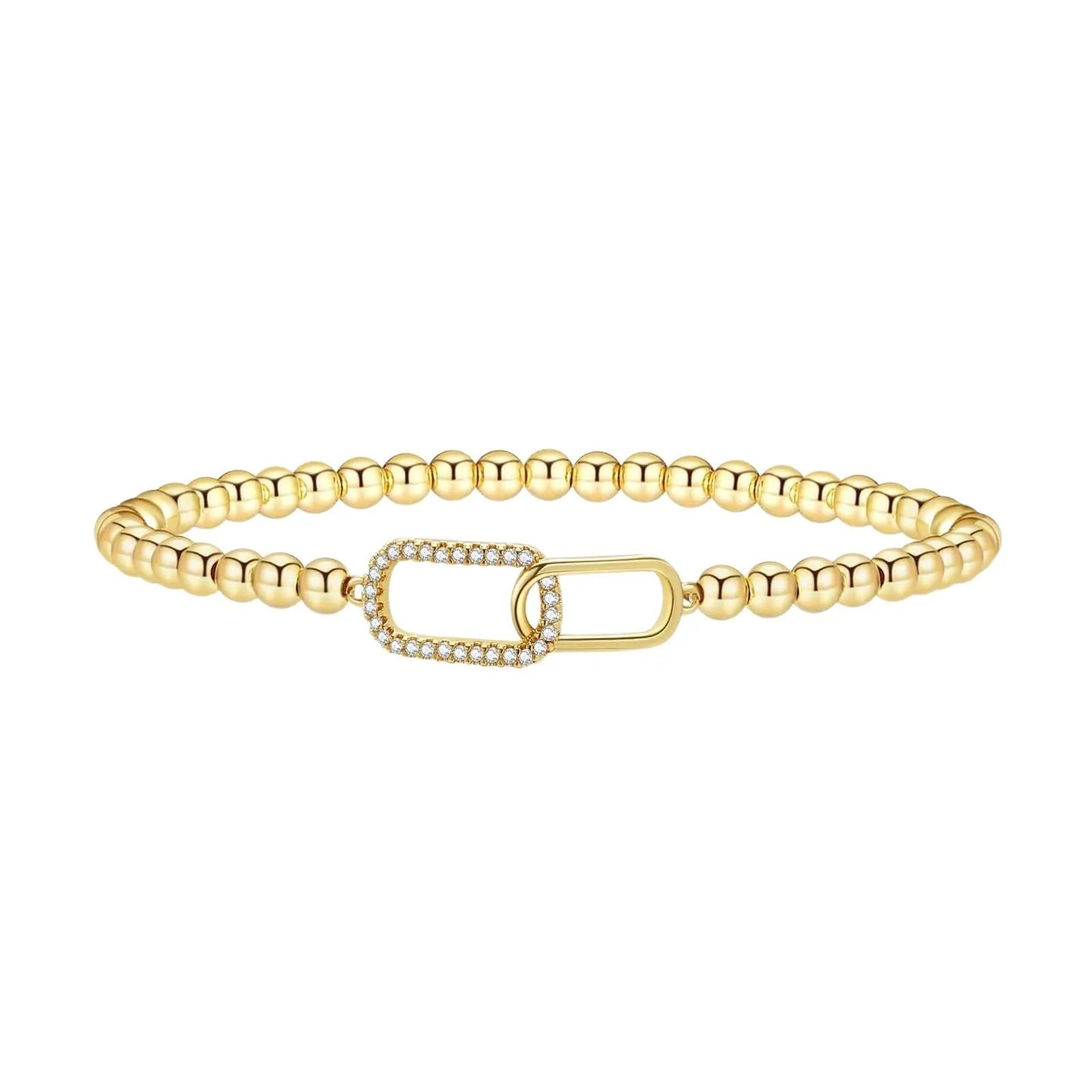 Adjustable stainless steel beaded bracelet for women in a geometric design, shown in one of six colour variations.