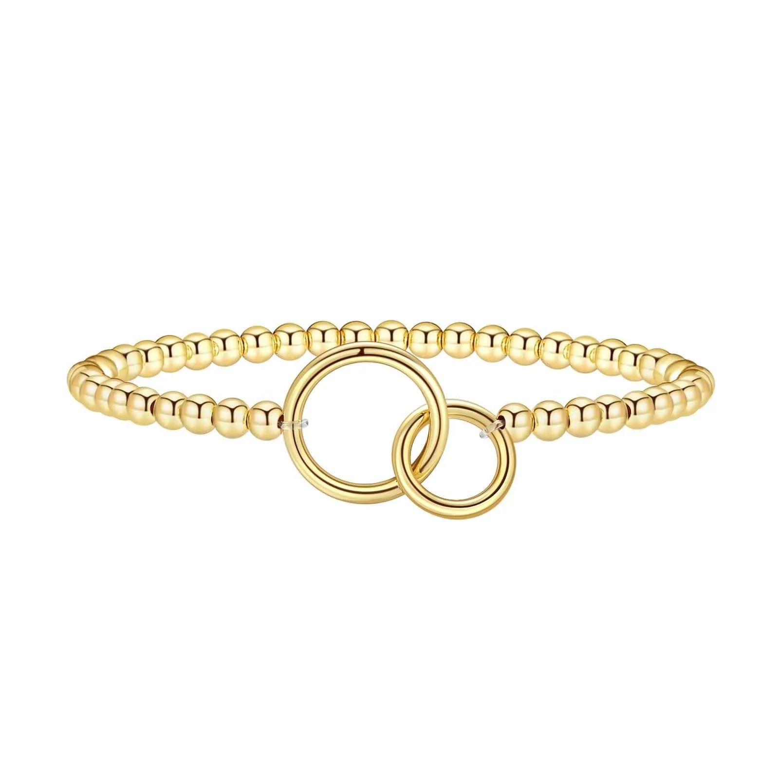 Adjustable stainless steel beaded bracelet for women in a geometric design, shown in one of six colour variations.