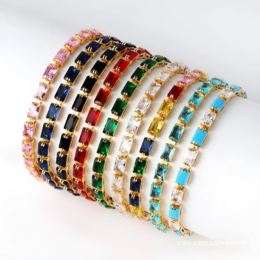 Women's zircon bracelet with electroplated alloy construction and zircon stones