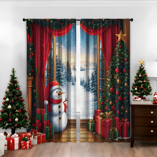 3D digitally printed Christmas curtain with modern simplicity design showing festive imagery