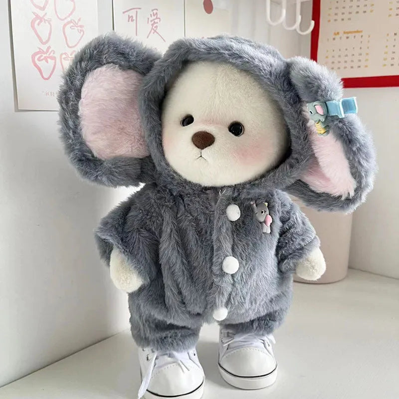 Grey elephant plush jumpsuit for a 30cm Lina bear doll
