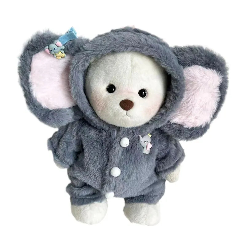 Grey elephant plush jumpsuit for a 30cm Lina bear doll