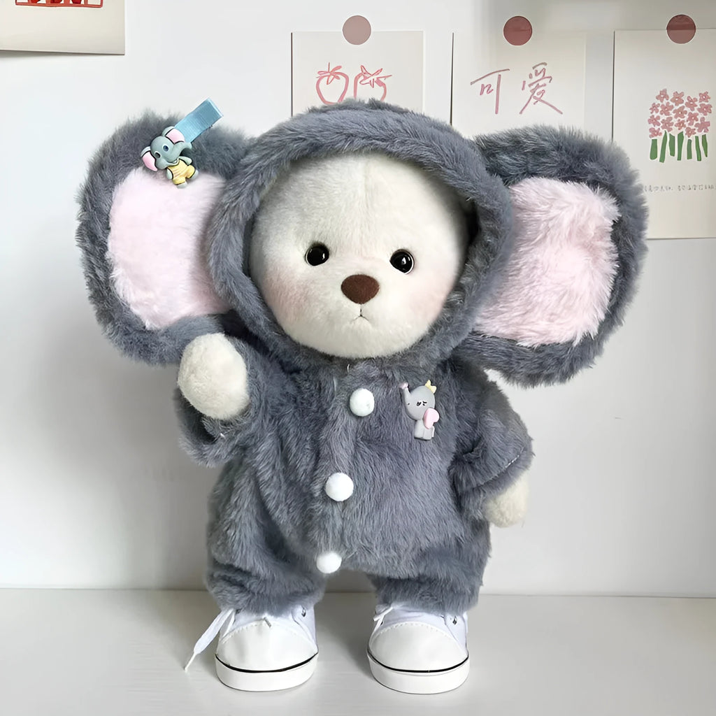 Grey elephant plush jumpsuit for a 30cm Lina bear doll