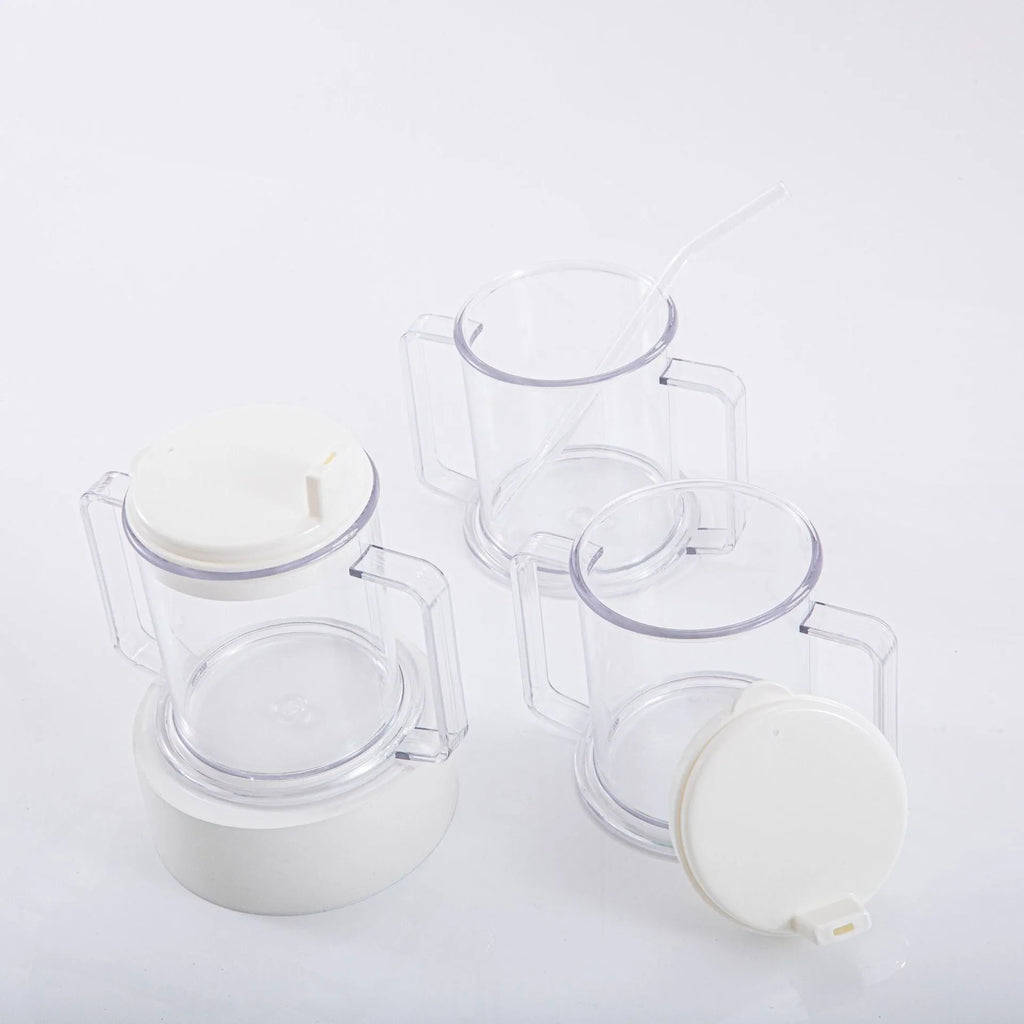 Transparent spill-proof drinking cup showing clear PP construction with modern design