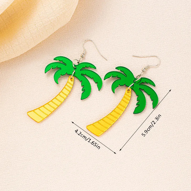 Acrylic drop earrings with coconut and jackfruit design on alloy hooks in various colour styles.