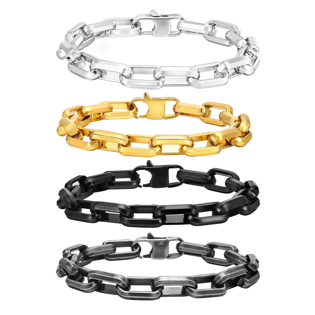 Titanium steel men's bracelet with square chain design in electroplated finish