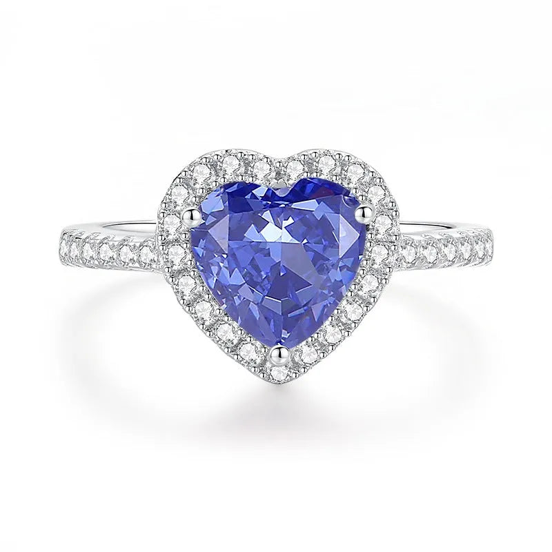 Sterling silver heart ring with ice flower cut zircon stone in Tan Sang colour
