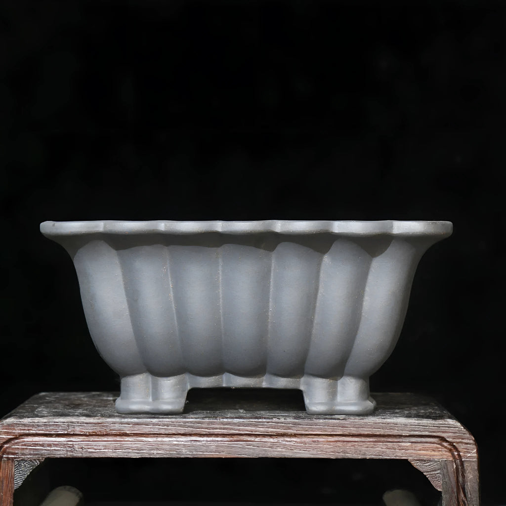 Square purple sand ceramic flower pot for bonsai on a desktop, Du Xiliang colour, 37x15cm.