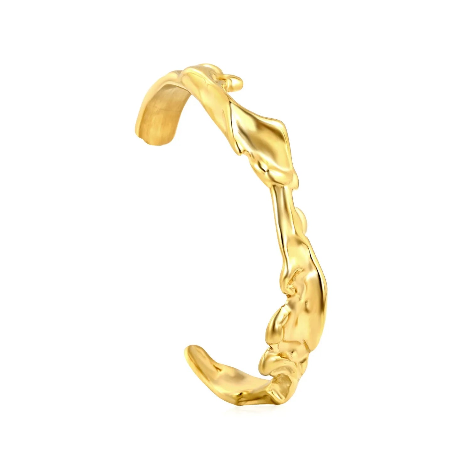 Minimalist stainless steel alloy bracelet in silver, gold, and rose gold colour options on a wrist.