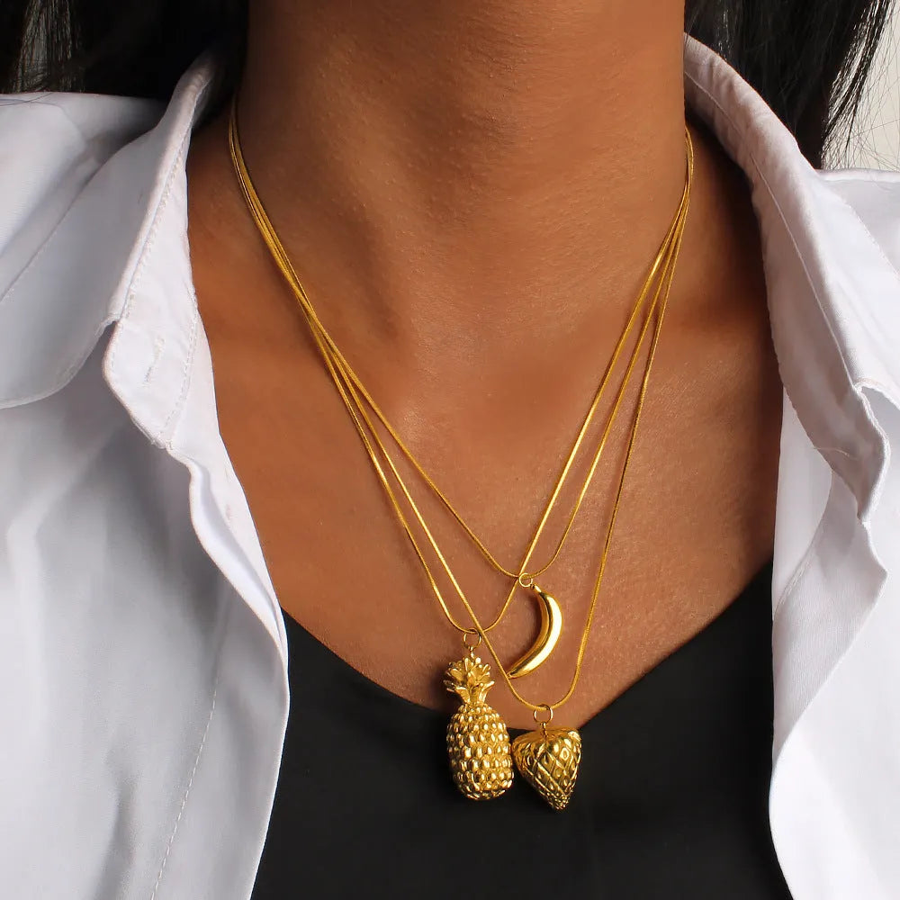 Stainless steel fruit necklace pendant with fruit-shaped charm on regular chain