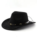 Brown leather velvet Western cowboy hat with curved brim and conical crown