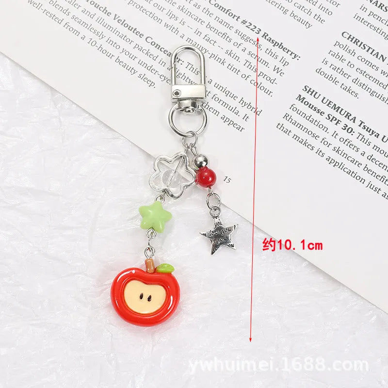 Fruit pattern mobile phone earphone bag pendant keychain with apple and strawberry designs