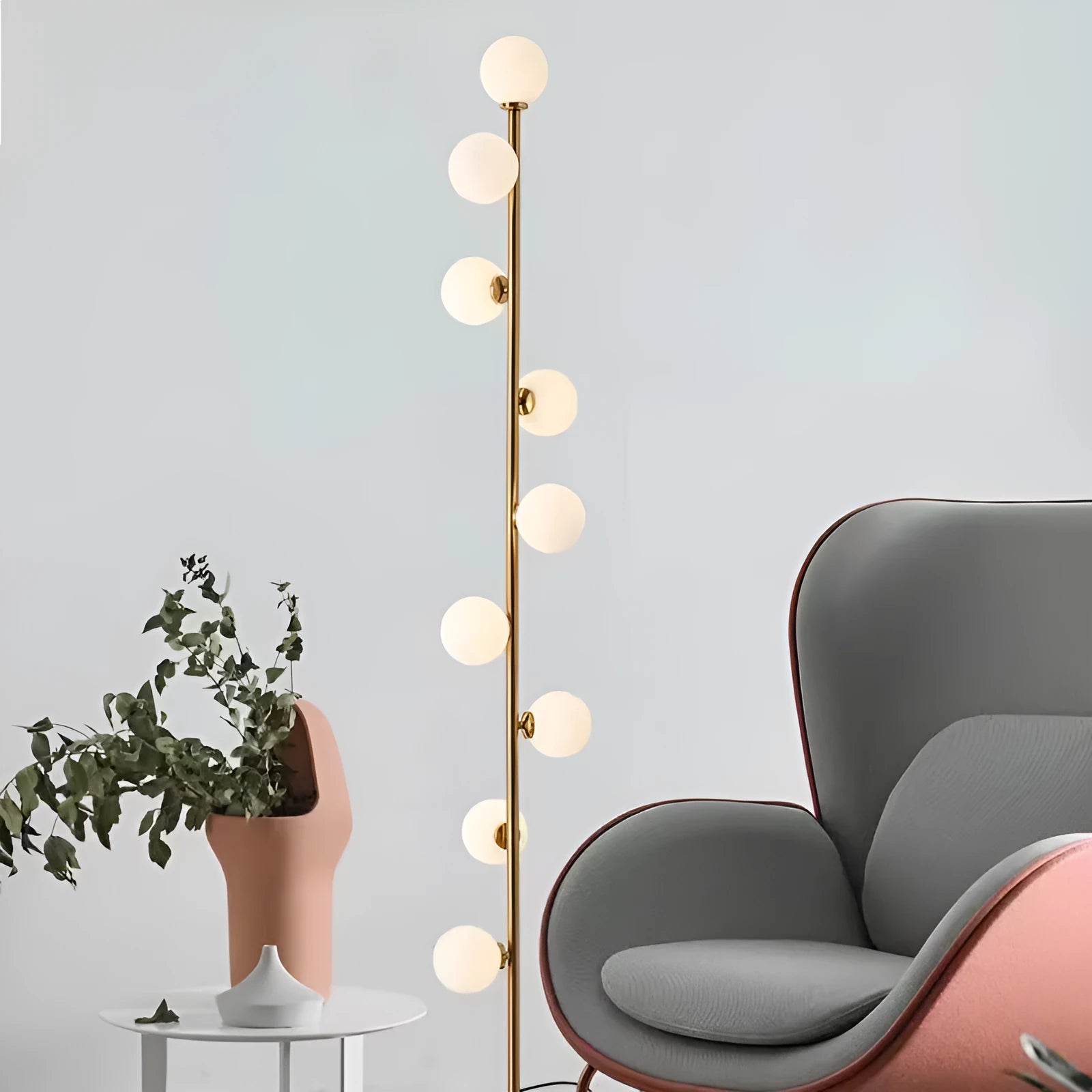 Modern minimalist floor lamp with wrought iron frame and glass elements, 154cm tall with adjustable lighting modes
