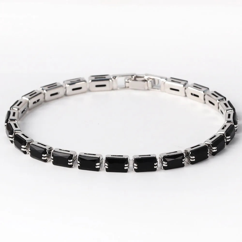 Women's zircon bracelet with electroplated alloy construction and zircon stones