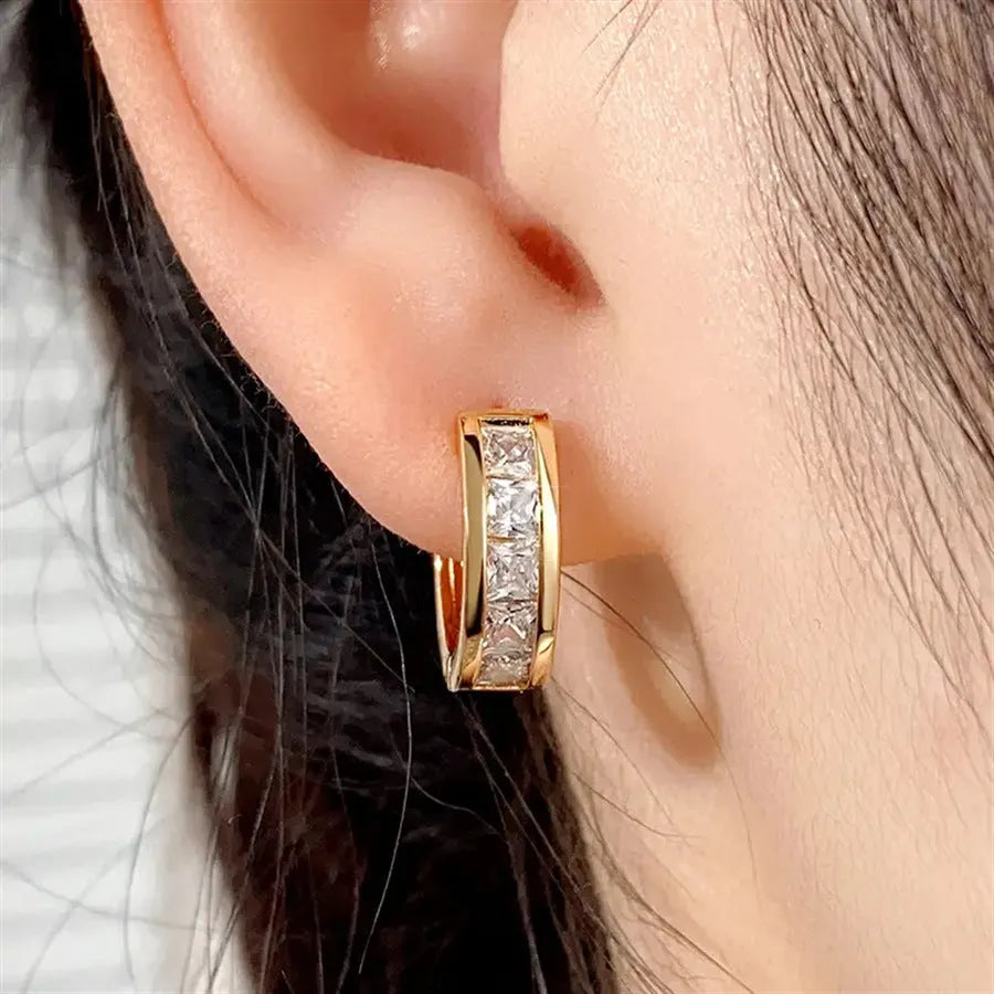 Women's geometric quadrilateral copper earrings in gold or silver tone plating