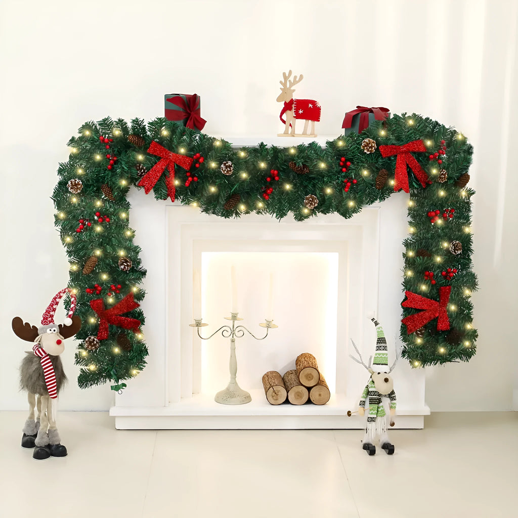 PVC rattan Christmas cane decoration with pine cone and bow design in European modern art style