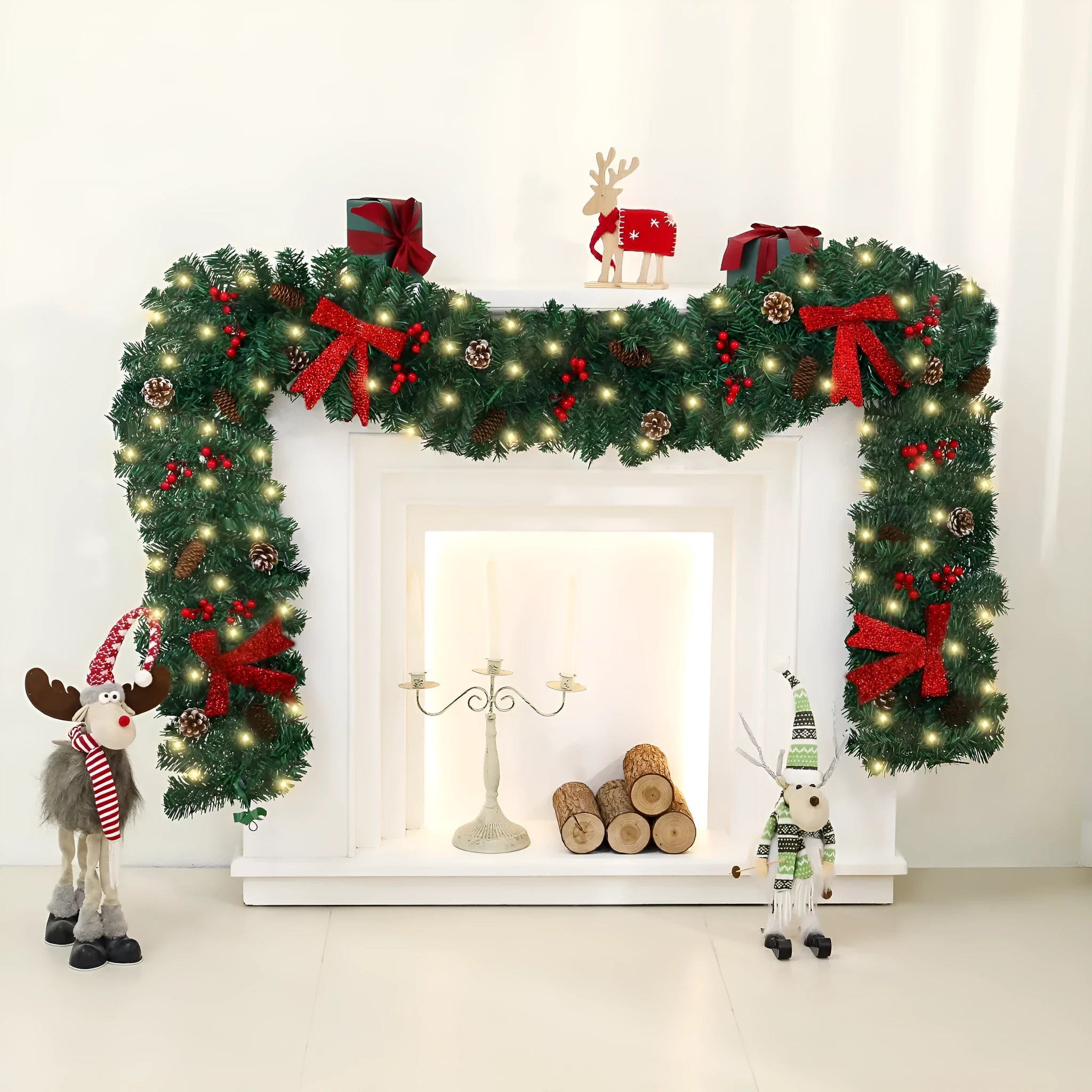PVC rattan Christmas cane decoration with pine cone and bow design in European modern art style