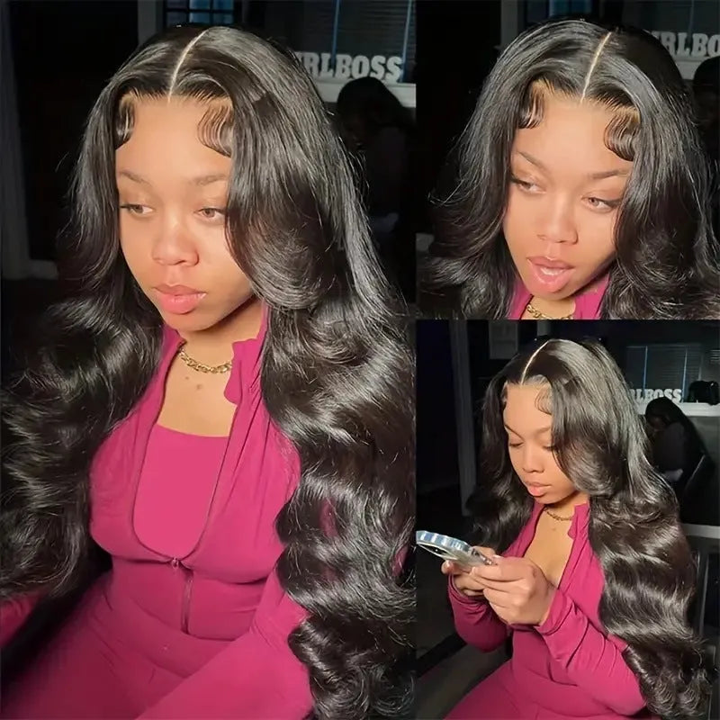 A black ladies' wig with big wave styling on a lace base, showing its long synthetic fibres.