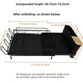 Retractable foldable kitchen dish rack with a detachable cutlery cup, made from carbon steel.