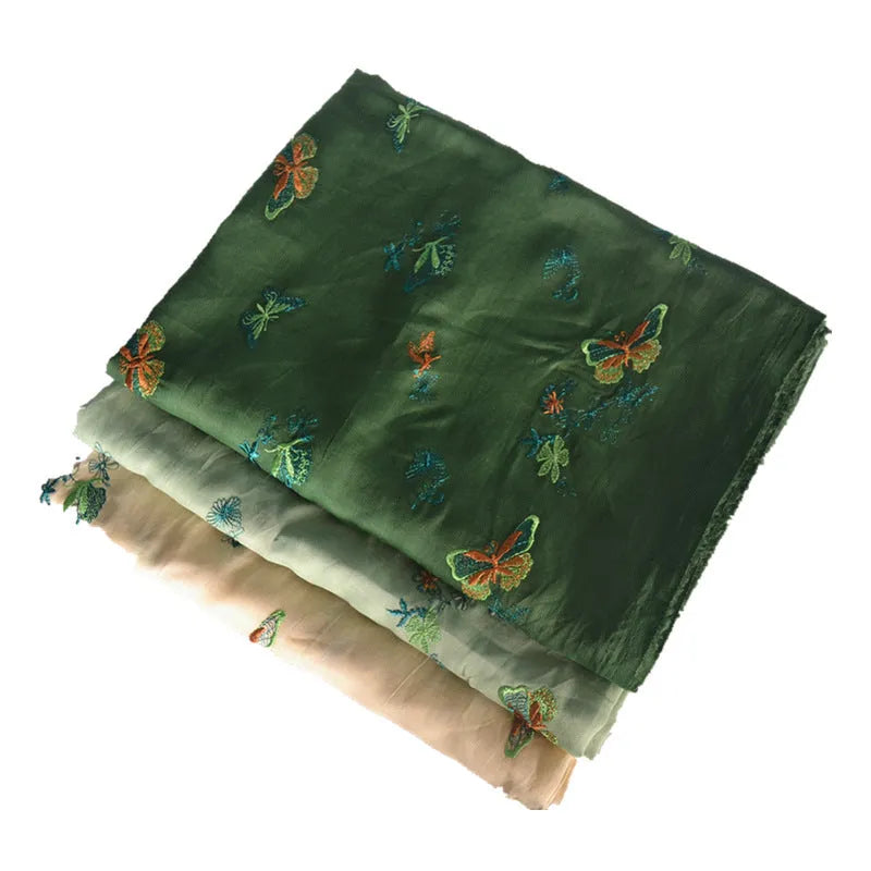 Pure ramie embroidery cloth for Hanfu making in beige, green and dark green colours