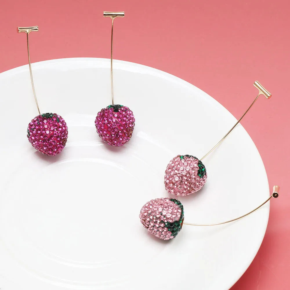 Geometric strawberry-shaped drop earrings for women in red zinc alloy.