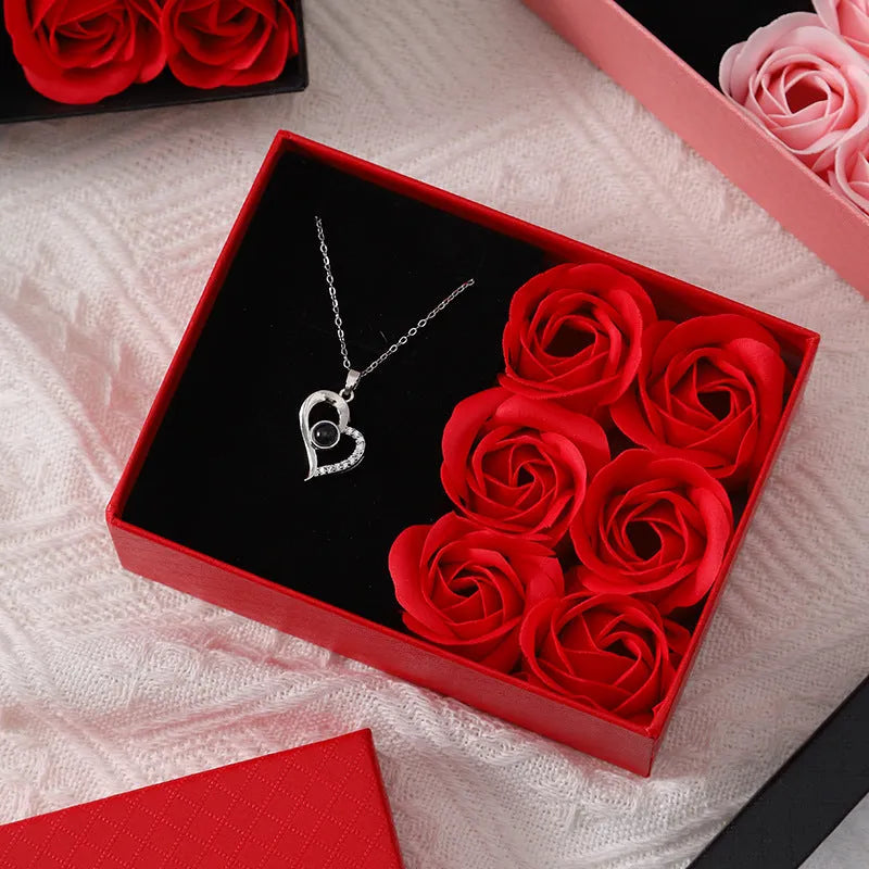 Six soap rose bouquet in gift box with handbag, Korean style decorative gift set