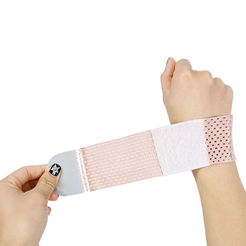High elastic breathable athletic wristguard for gym and fitness support, shown in black, grey, and pink colour options.