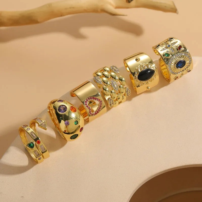 Chinese-style geometric copper ring with horse eye black electroplated finish