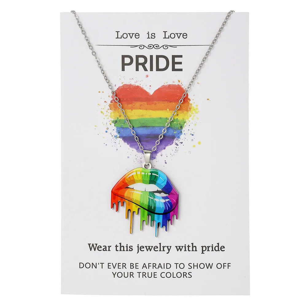 Stainless steel inspirational necklace and bracelet set with colour printing motivational designs