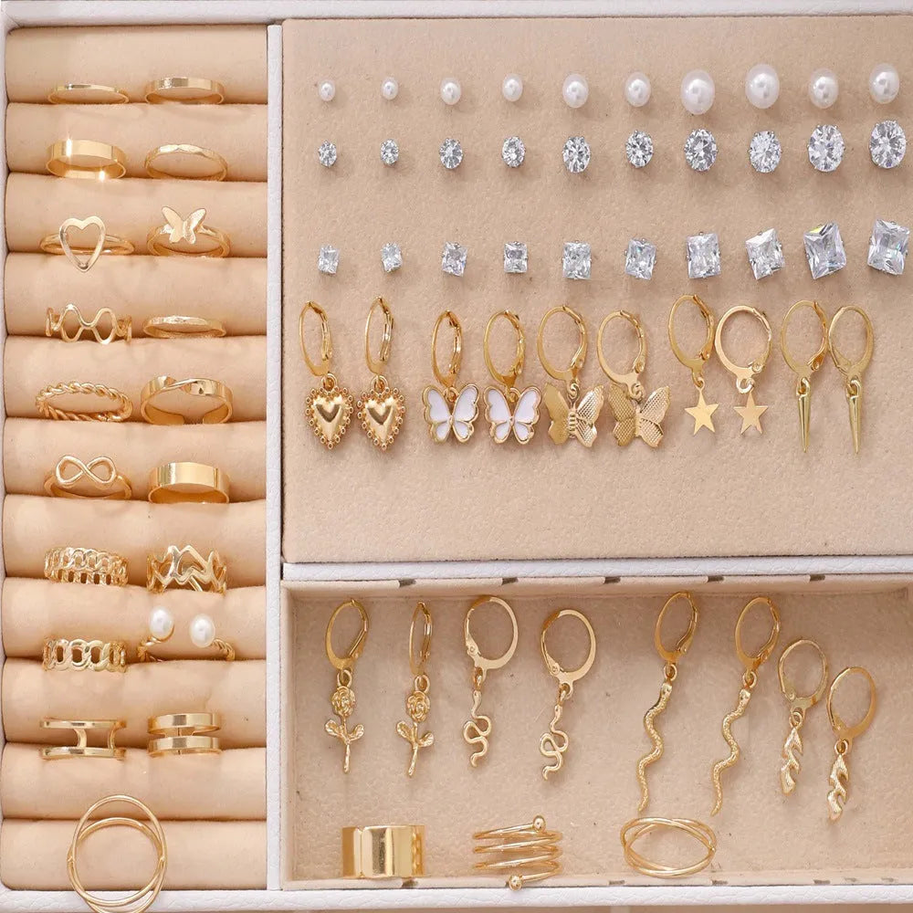 108-piece geometric pearl earrings set in gold and yellow electroplated alloy metal