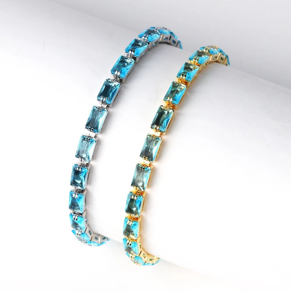 Women's zircon bracelet with electroplated alloy construction and zircon stones