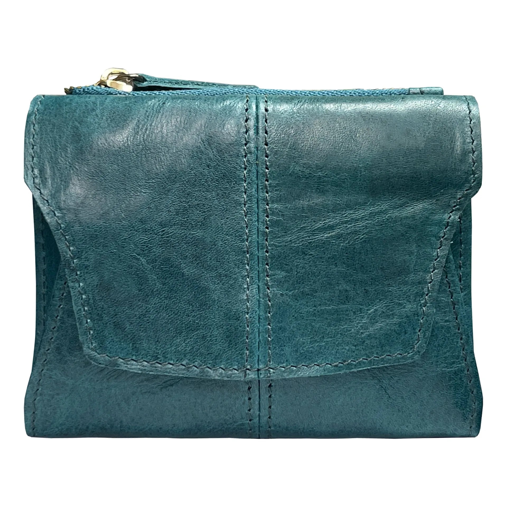 Genuine leather coin purse wallet in European retro style with stitching details and lock