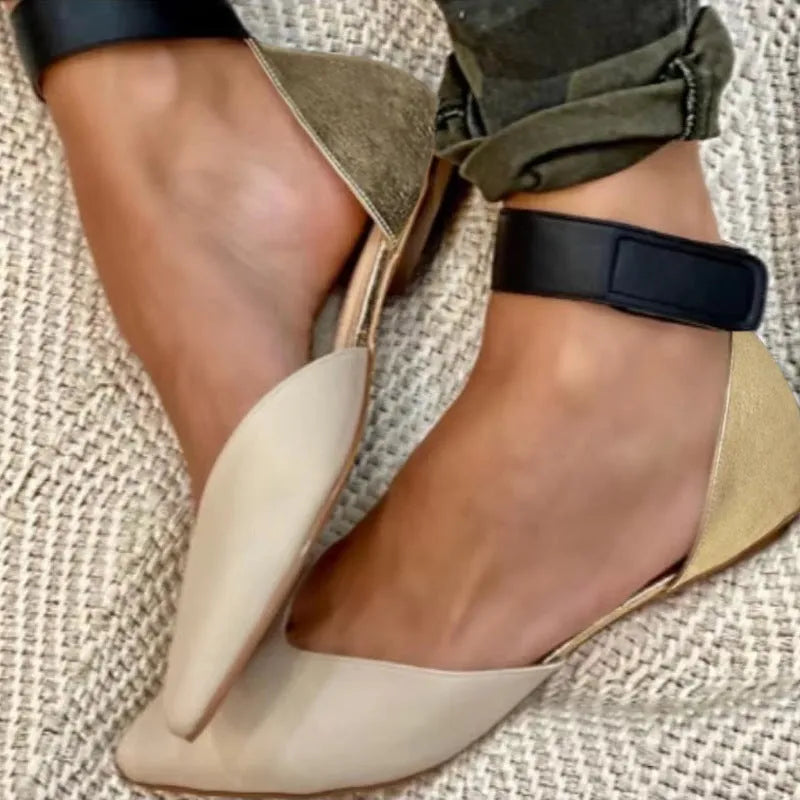 Women's flat-heel sandals with velcro strap and hollowed PU upper in multiple colours