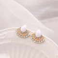 Women's retro fan-shaped geometric earrings with rhinestone detailing and sterling silver electroplated finish