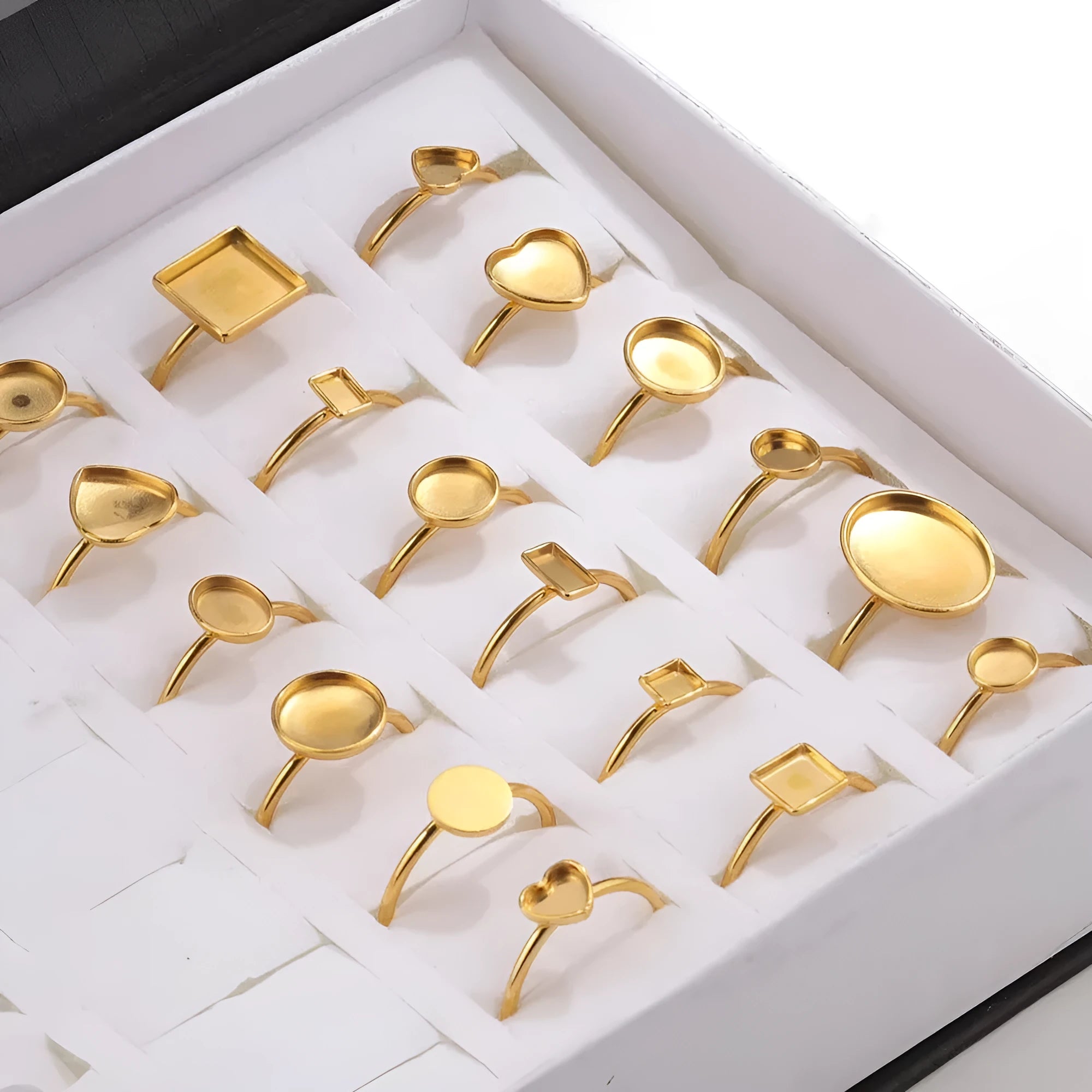 Golden electroplated stainless steel ring setting for DIY jewellery making in totem pattern design
