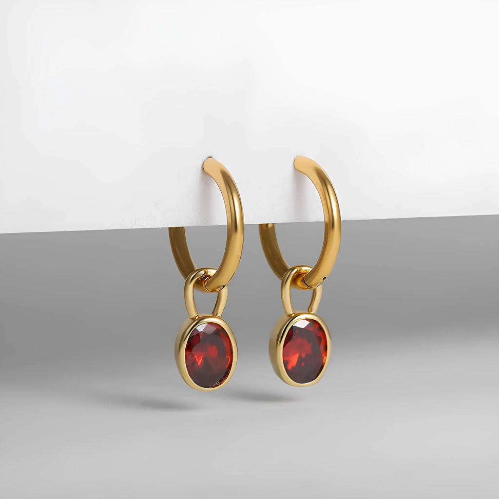 Women's retro oval zircon earrings in copper with six colour options