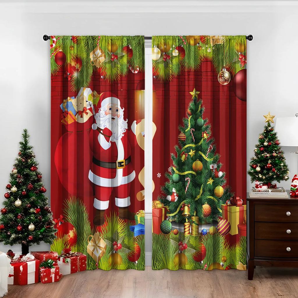 3D digitally printed Christmas curtain with modern simplicity design showing festive imagery