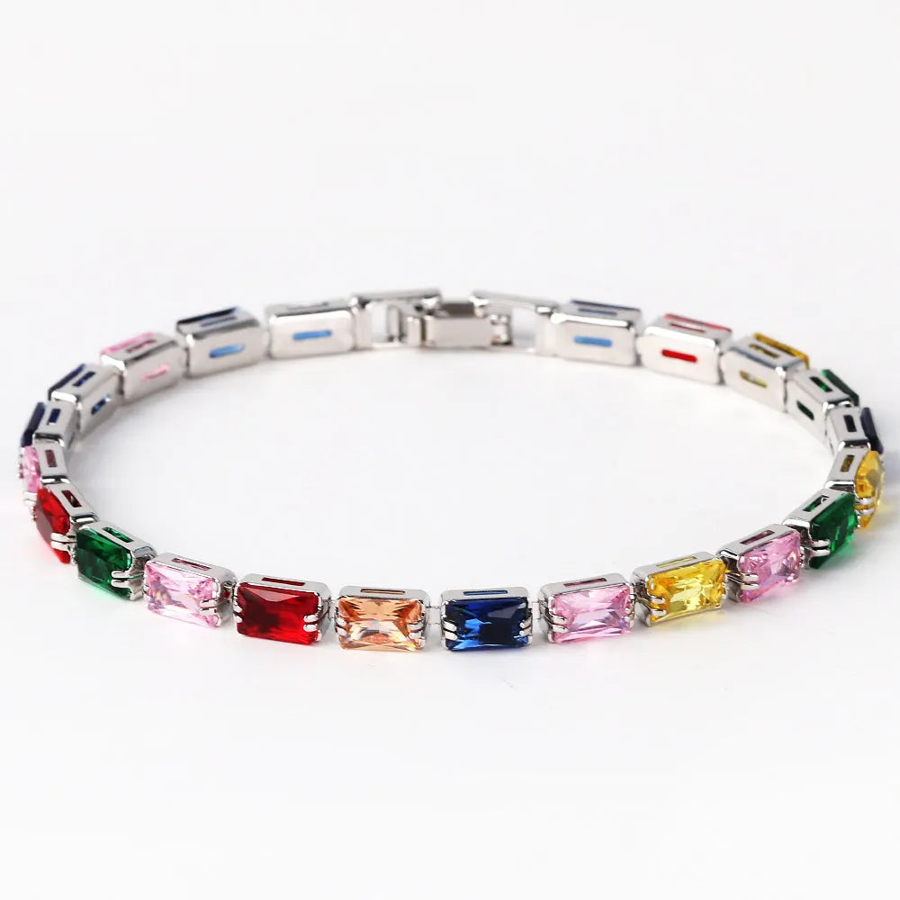 Women's zircon bracelet with electroplated alloy construction and zircon stones